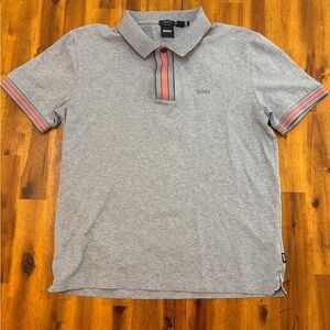 Boss Gray Polo size medium with pink accents
